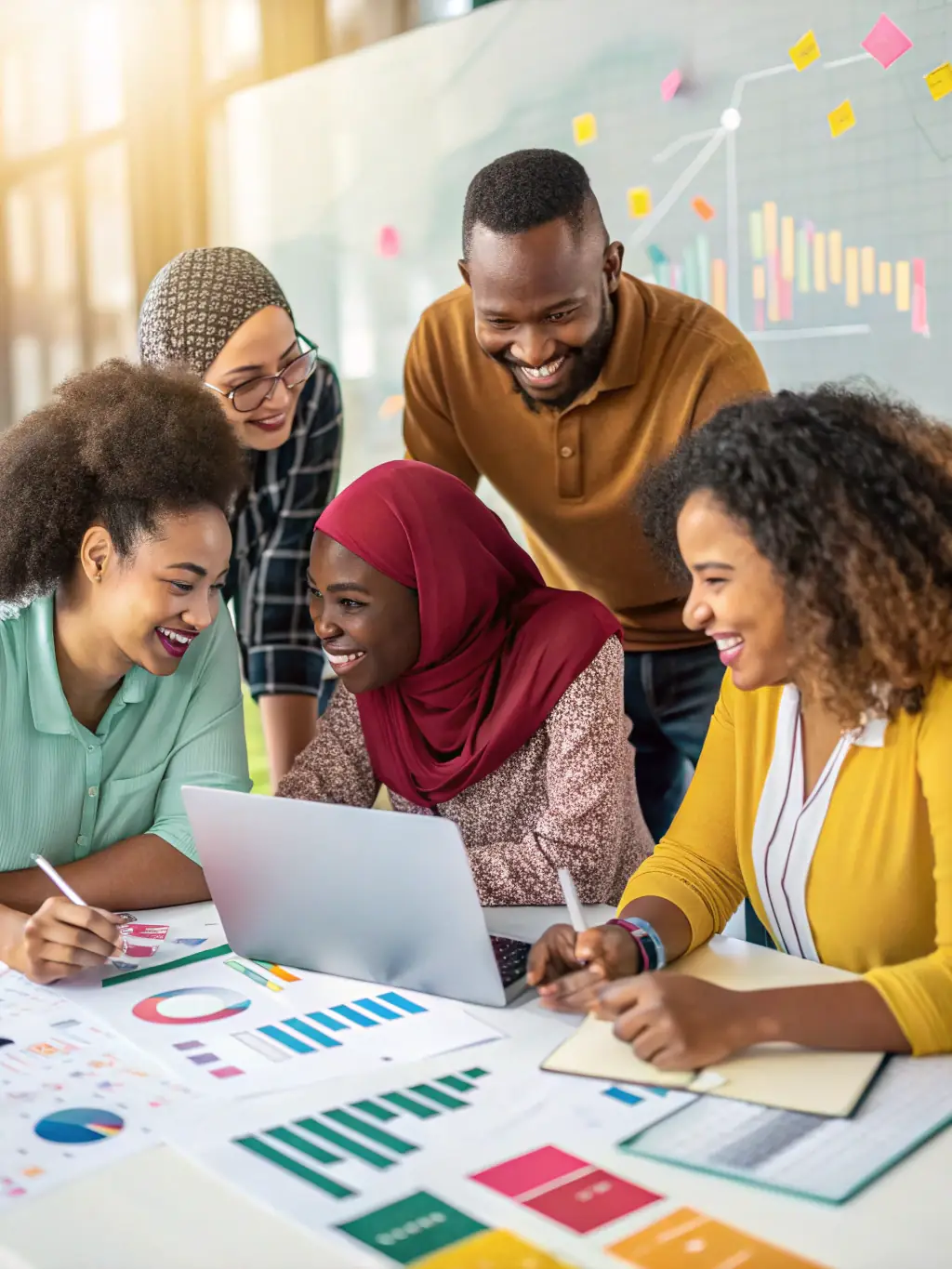 A vibrant photo of participants actively engaged in a collaborative art project during a workshop, with paintbrushes and colorful materials spread across the table.