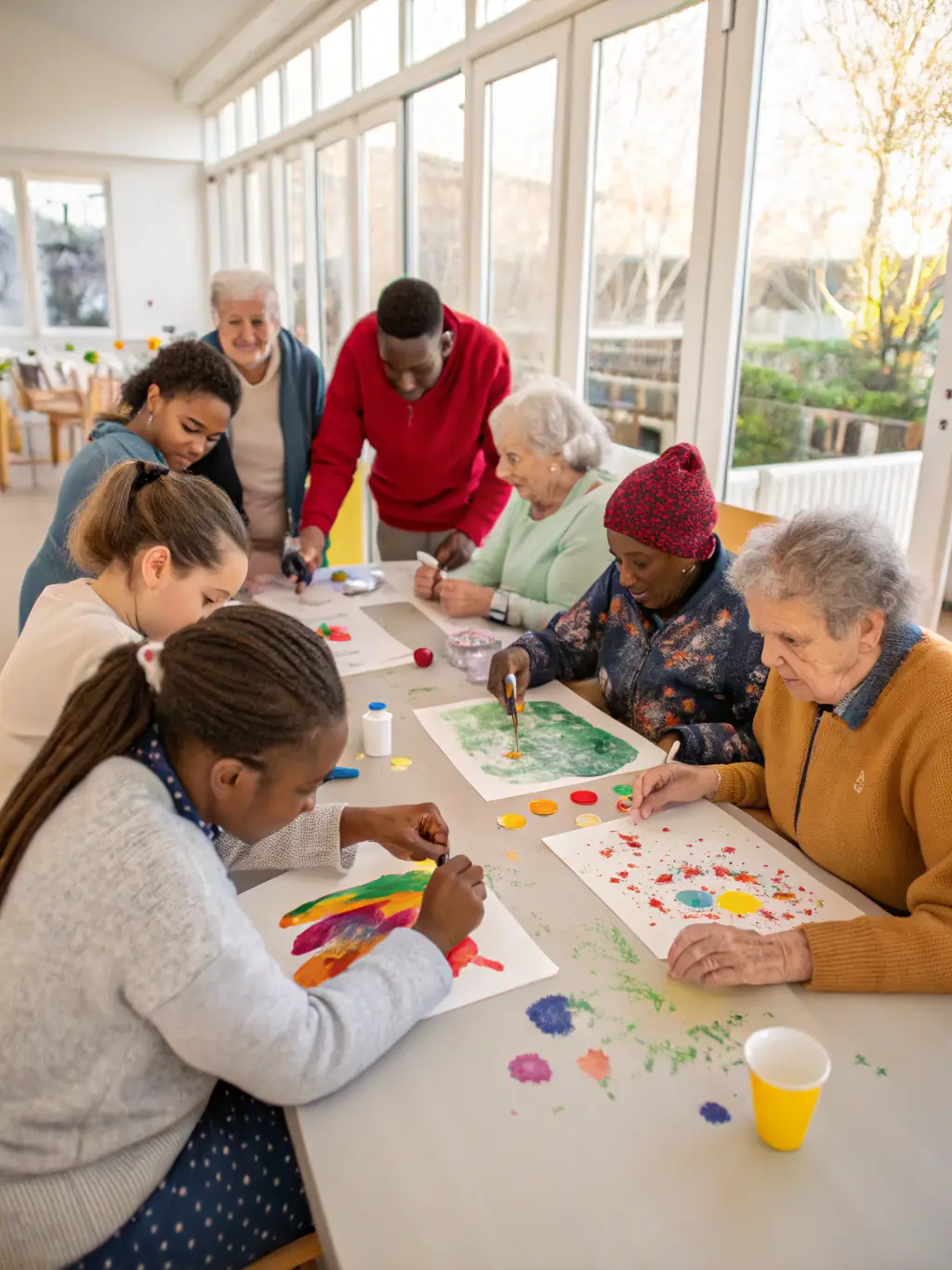 An image depicting participants actively engaged in an Educational Workshop, with an instructor guiding them through a hands-on artistic activity. The setting is collaborative and inclusive, promoting learning and creativity.